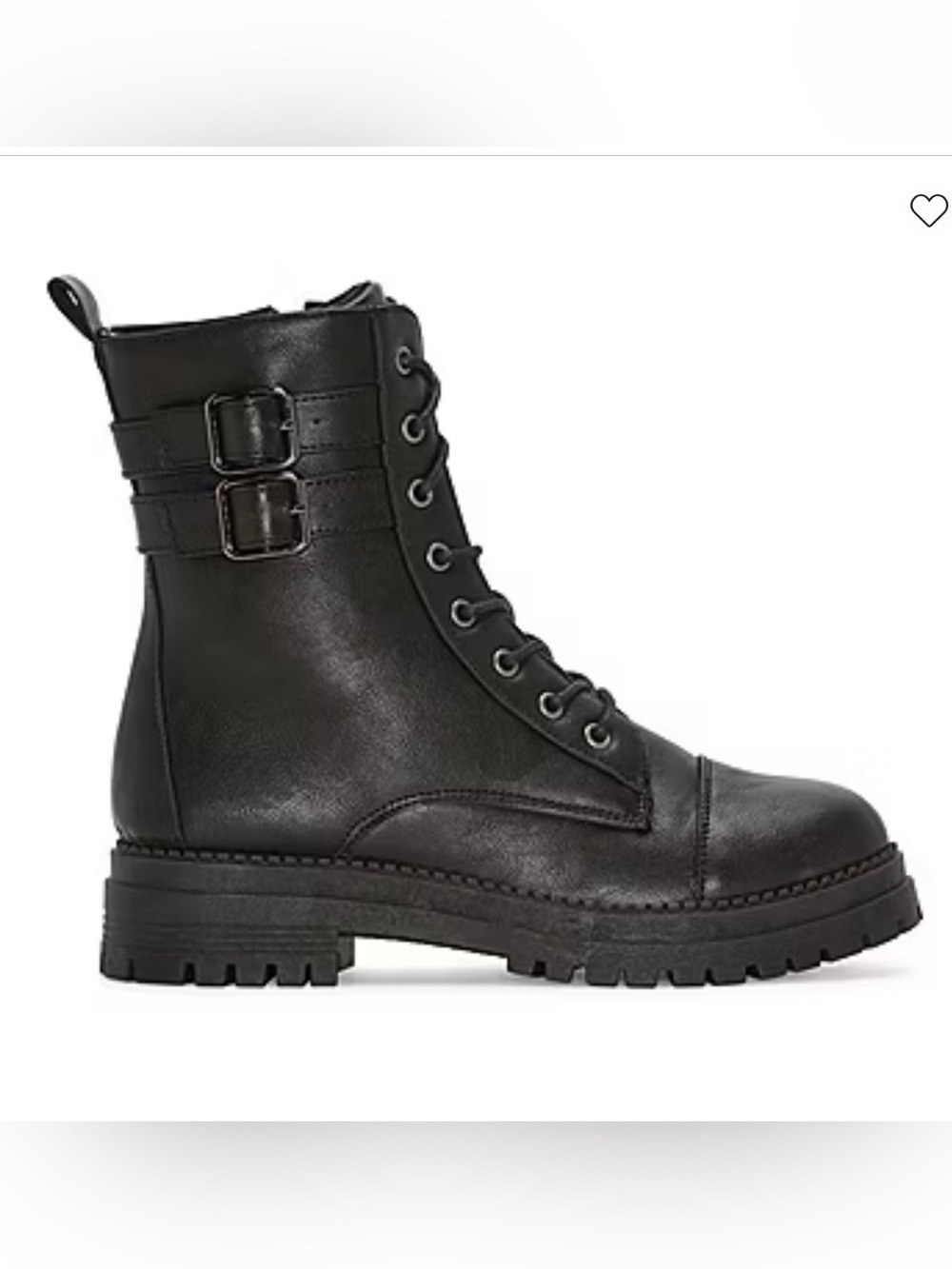 Women’s Black Lace-Up Combat Boots with Buckle Accent-NEW - Picture 2 of 7